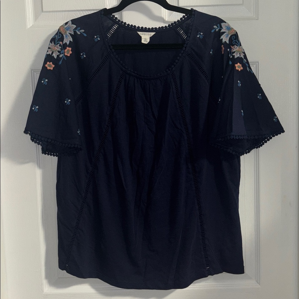 Caslon Navy Blue Embroidered Top